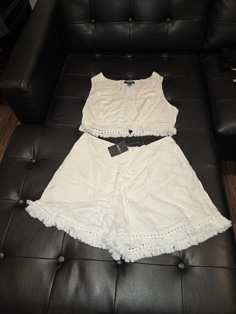 White Crochet Trim Two-Piece Lounge Set